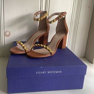 Stuart Weitzman size 8 brown studded heeled sandals